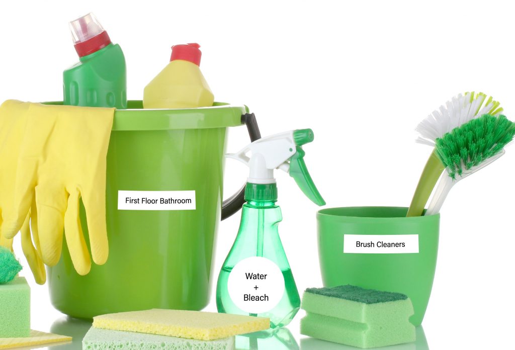 cleaning products with labels