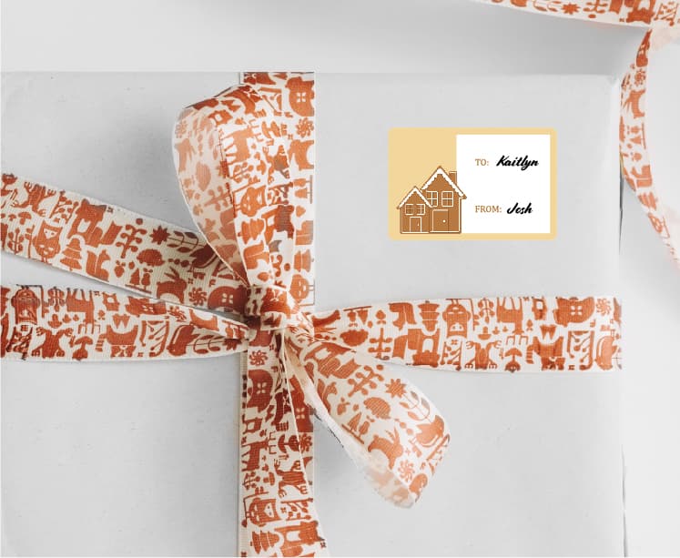 gingerbread house gift tag design on gift 