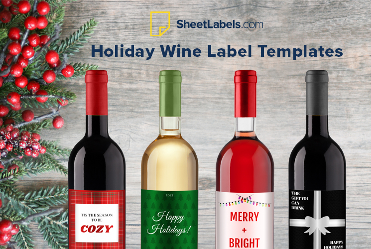 holiday themed wine bottles on wooden background 