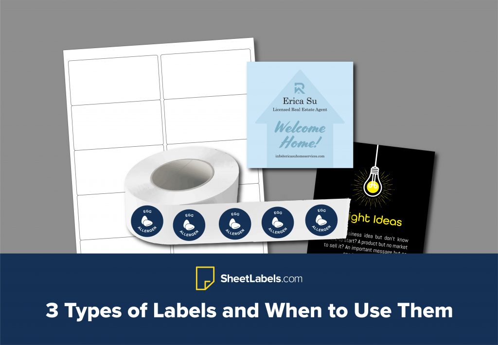 Different types of labels on a gray background