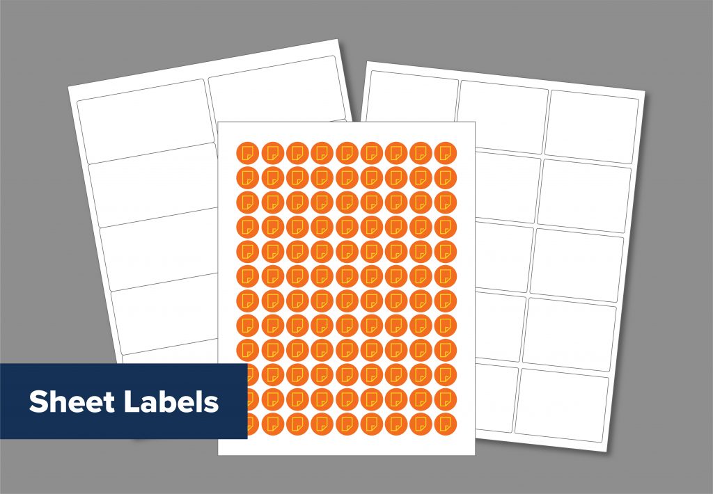 blank and printed sheet labels on a gray background