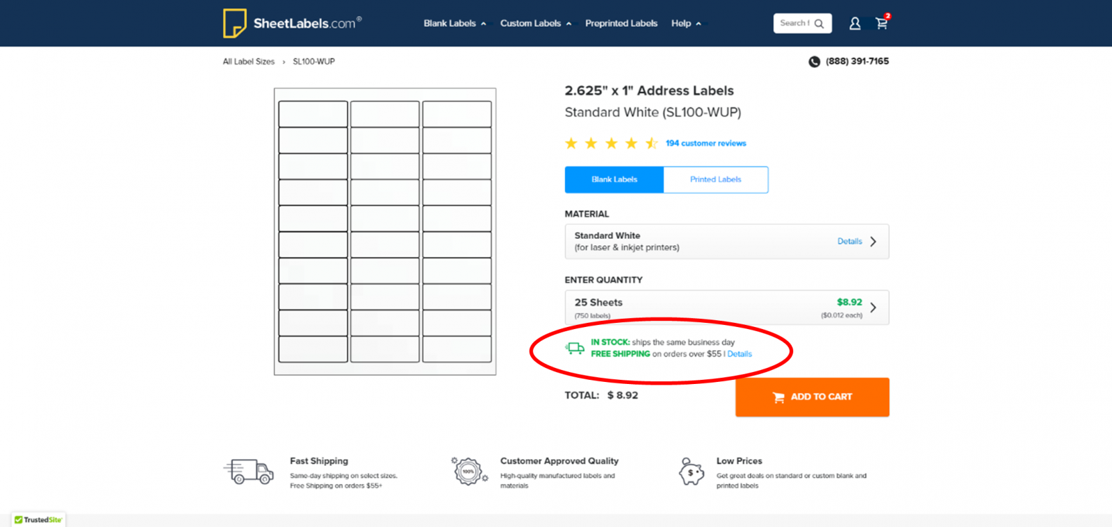 Shipping estimate shown on product page