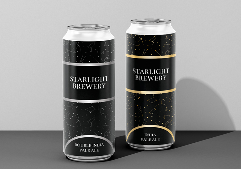 metallic silver and gold beer can labels