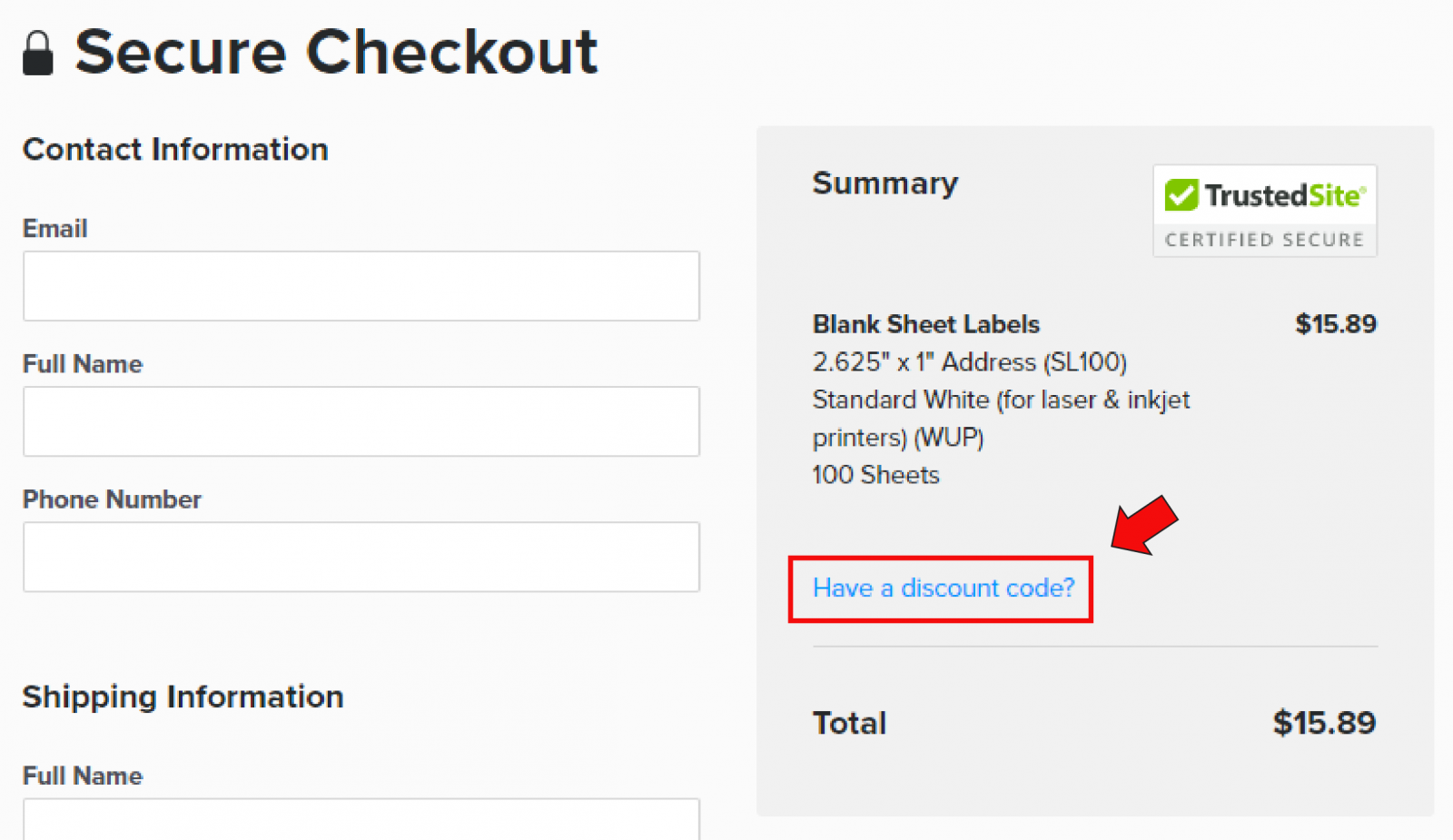 screenshot showing where to enter promo code during checkout