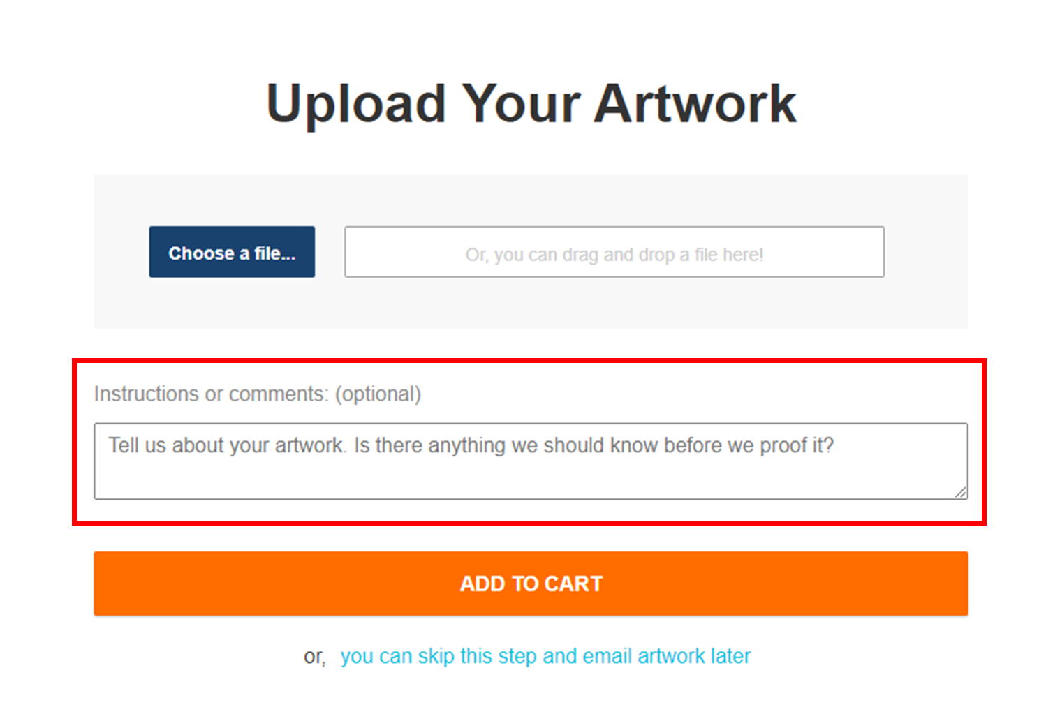 Comment section to leave notes when uploading artwork