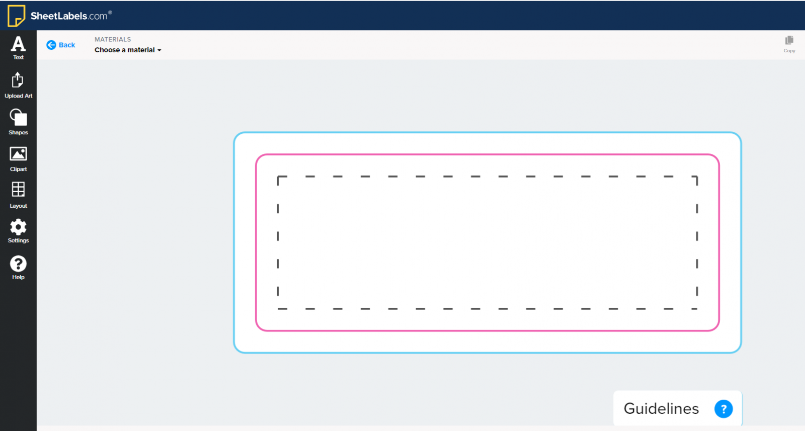 screenshot of our design tool showing an example label and referencing the cut line and safe zone