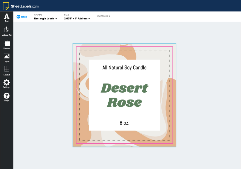 Online label design tool interface with guidelines