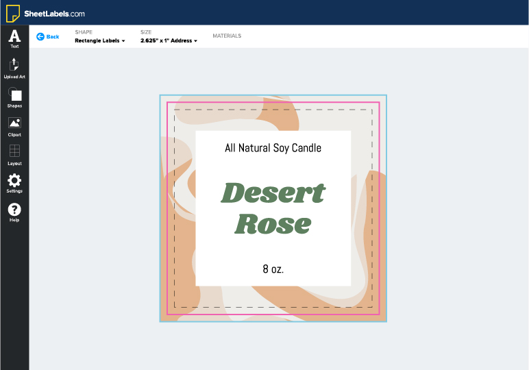 online label design tool interface with guidelines 