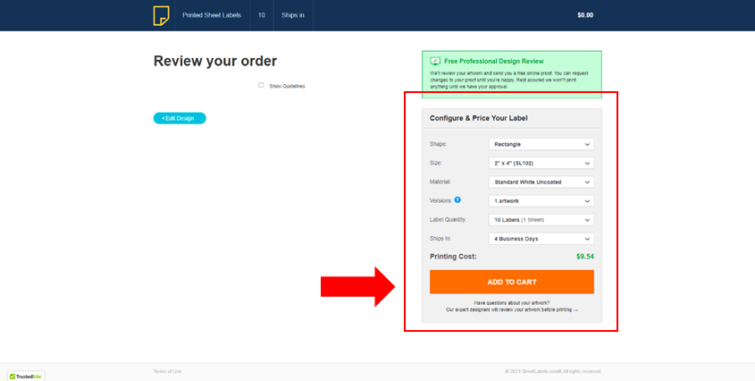 Screenshot showing how to review your order before placing