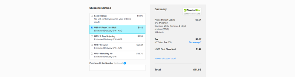 Screenshot showing shipping methods to choose from
