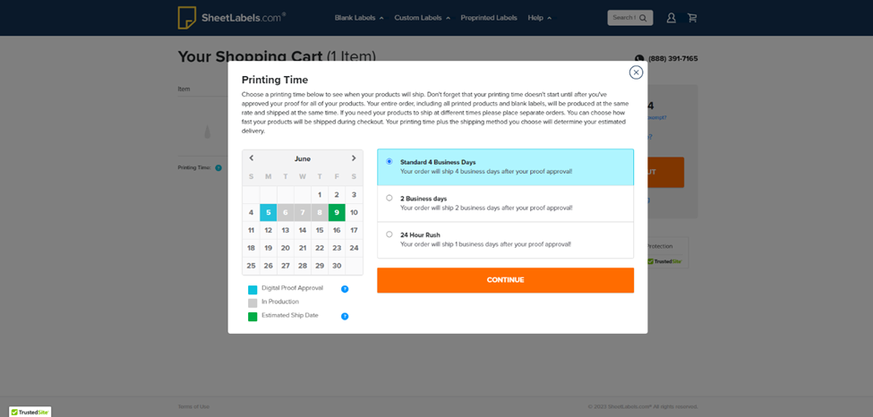 Screenshot of printing time summary